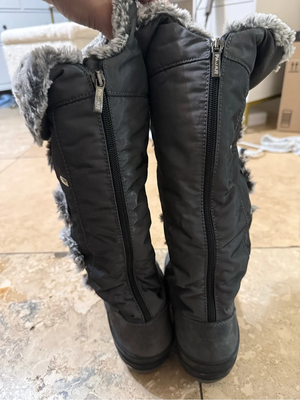Pajar Maureen  Gray Waterproof Women's Winter Boots with Faux Fur Trim